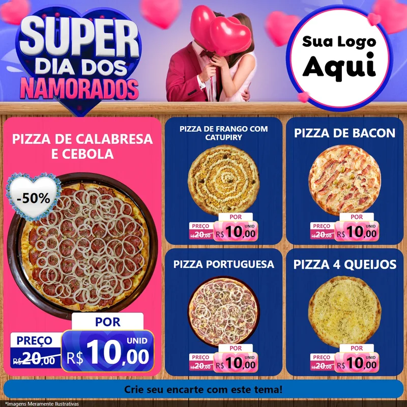 Modelo de Rede Social para Feed Facebook com o tema Super Dia dos Namorados para Pizzaria