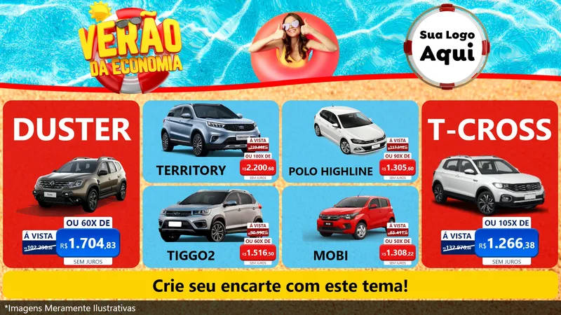 Modelo de TV para TV Horizontal com o tema Verão da Economia para Concessionaria de Carros