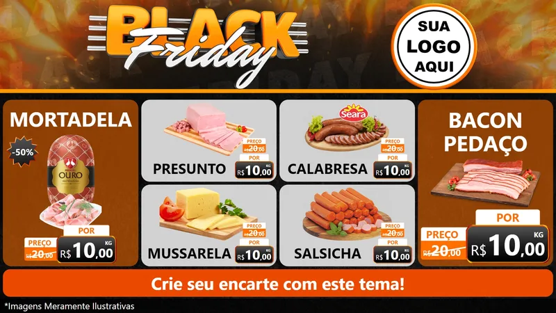 Modelo de TV para TV Horizontal com o tema Black Friday para Frios e Laticínios