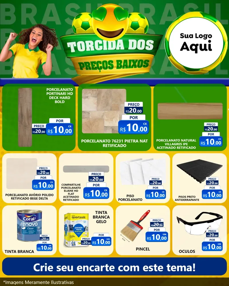 Modelo de Rede Social para Feed Instagram com o tema Torcida dos Preços Baixos - Copa para Pisos e revestimentos
