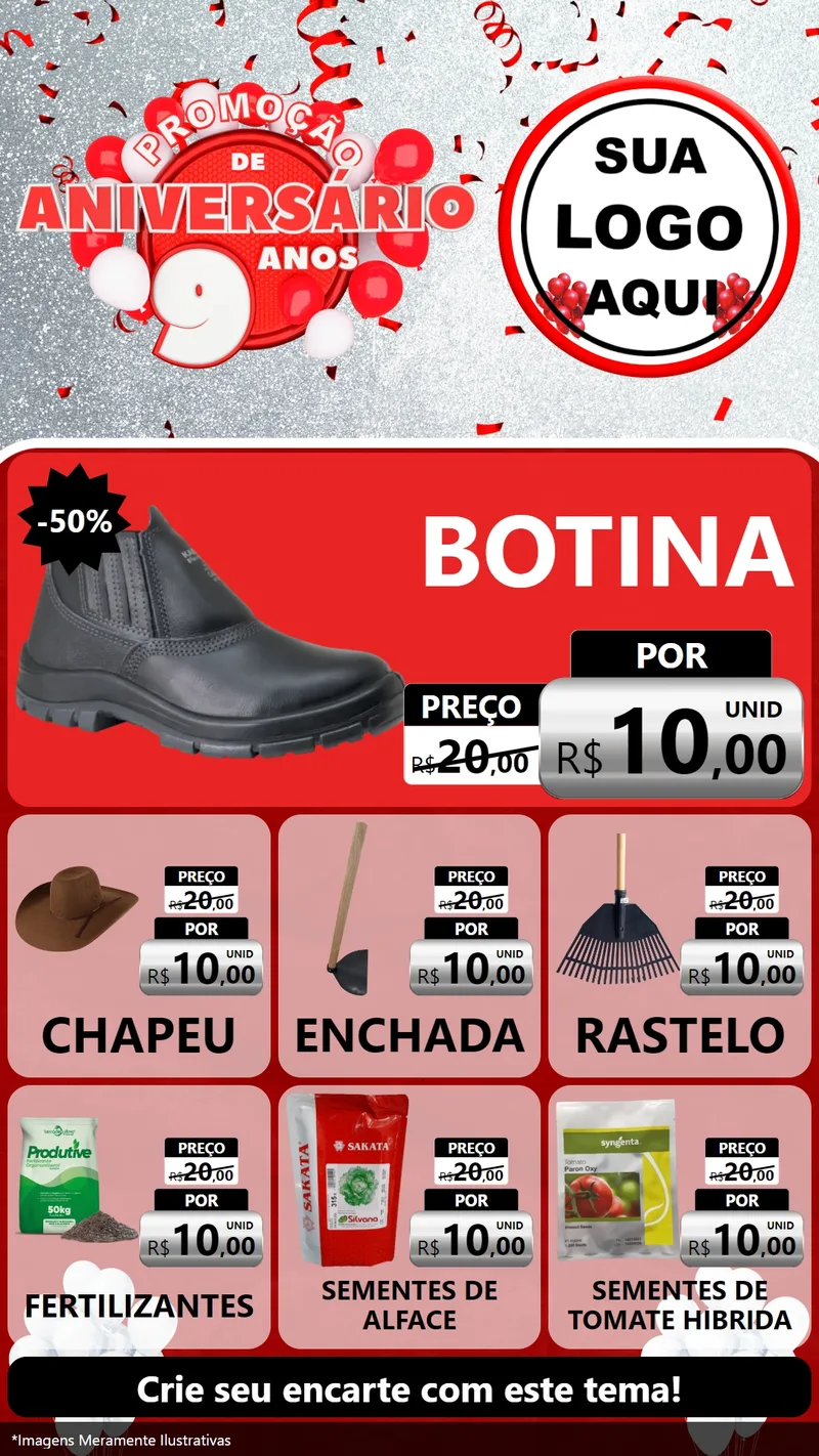 Modelo de Rede Social para Stories com o tema Promoção de Aniversário - 9 Anos para Agropecuária