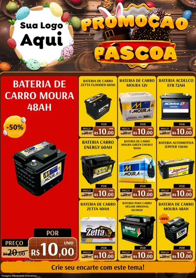 Modelo de Encarte para Encarte A4 Vertical com o tema Promoção Páscoa para Baterias Elétricas