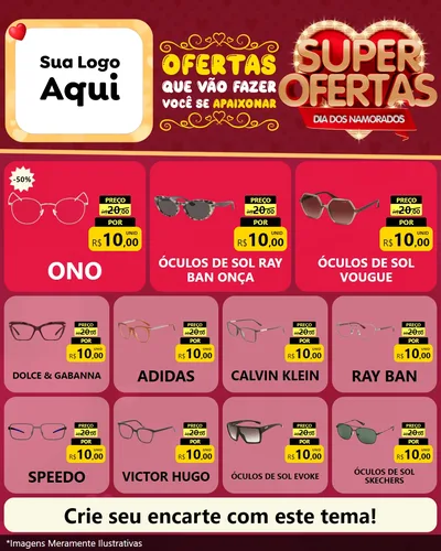 Modelo de Rede Social para Feed Instagram com o tema Dia dos Namorados para Óticas