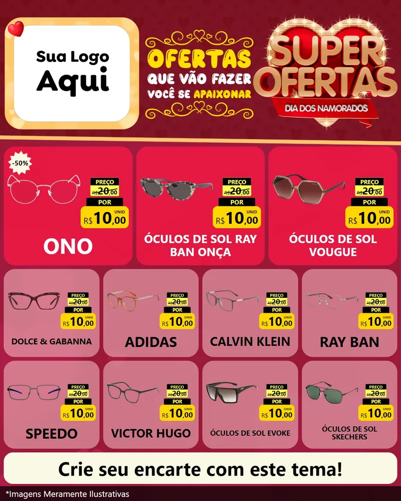Modelo de Rede Social para Feed Instagram com o tema Dia dos Namorados para Óticas