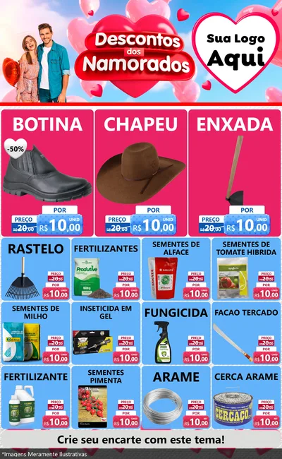 Modelo de Encarte para Encarte Grande com o tema Descontos dos Namorados para Agropecuária