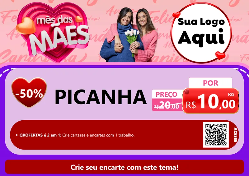 Modelo de Cartaz para Cartaz A4 Horizontal com o tema Mês Das Mães para Açougue
