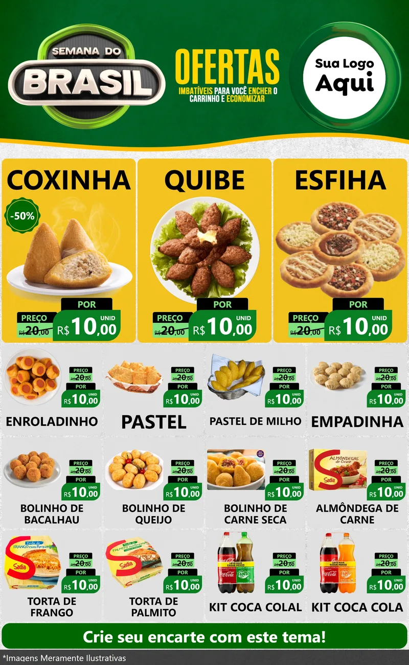 Modelo de Encarte para Encarte Grande com o tema Semana do Brasil para Salgadaria