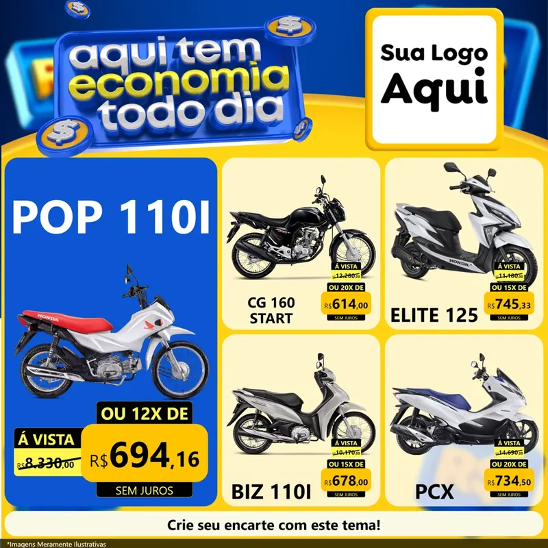 Modelo de Rede Social para Feed Facebook com o tema Aqui Tem Economia Todo Dia para Concessionaria de Motos