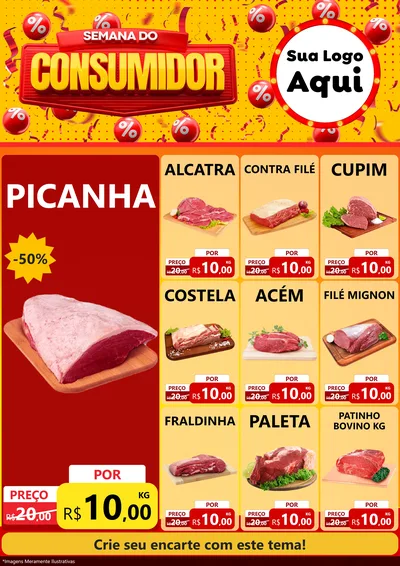 Modelo de Encarte para Encarte A4 Vertical com o tema Semana do Consumidor para Açougue