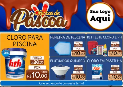 Modelo de Encarte para Encarte A4 Horizontal com o tema Ofertas de Páscoa para Produtos para Piscina