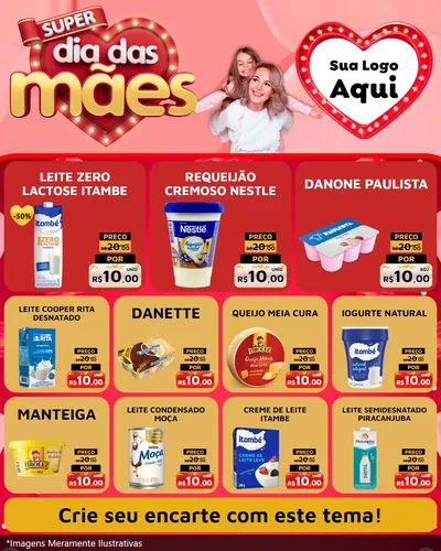 Modelo de Rede Social para Feed Instagram com o tema Super Dia Das Mães para Frios e Laticínios