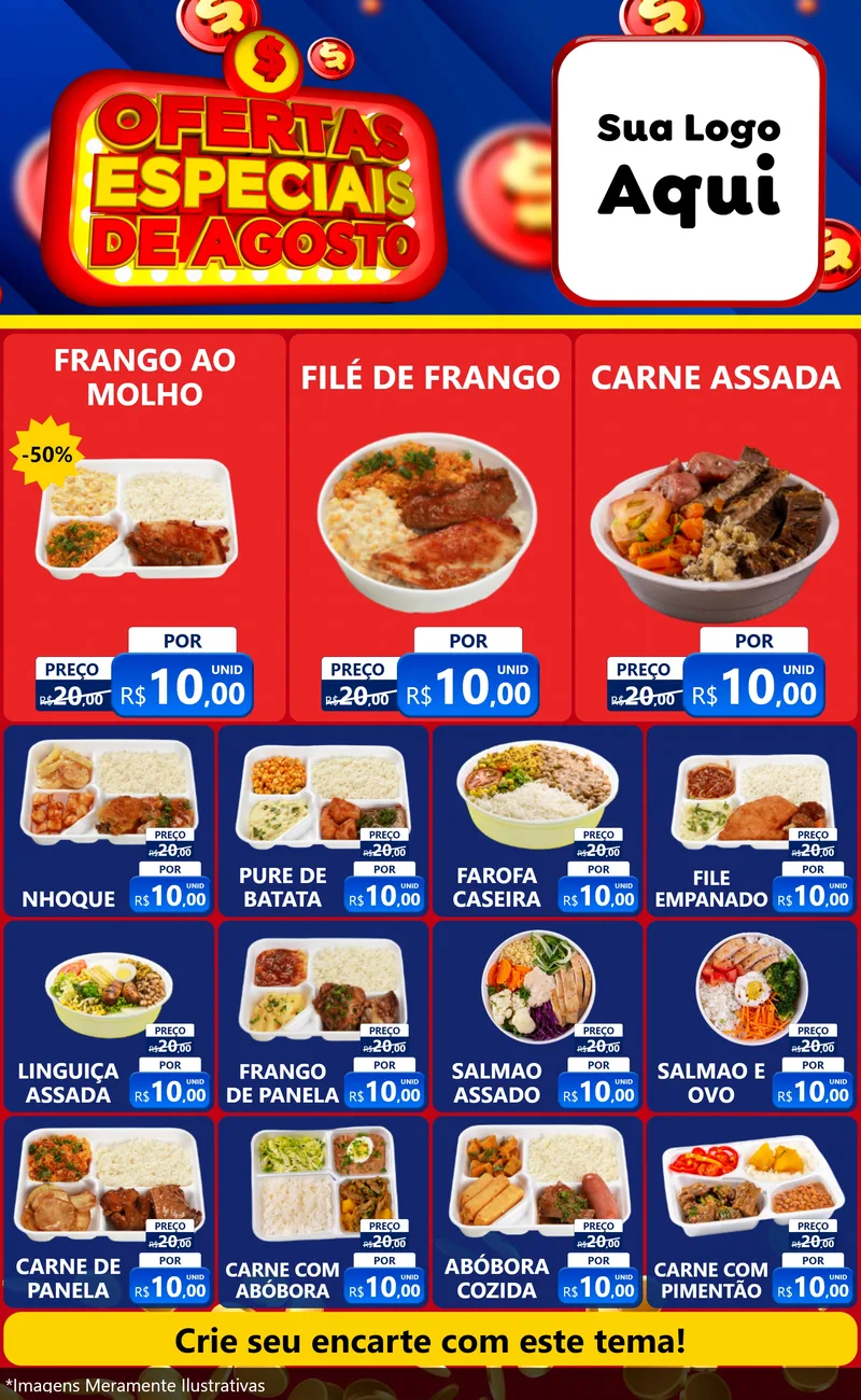 Modelo de Encarte para Encarte Grande com o tema Ofertas Especiais de Agosto para Restaurante