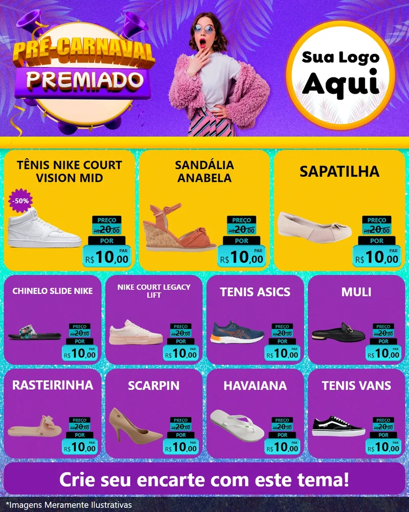 Modelo de Rede Social para Feed Instagram com o tema Pré-Carnaval Premiado para Calçados