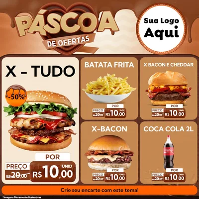Modelo de Rede Social para Feed Facebook com o tema Páscoa de Ofertas para Hamburgueria