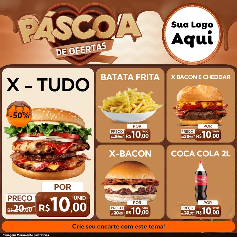 Modelo de Rede Social para Feed Facebook com o tema Páscoa de Ofertas para Hamburgueria