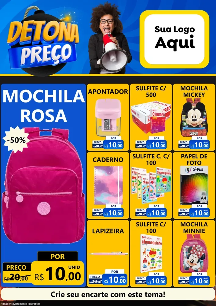 Modelo de Encarte para Encarte A4 Vertical com o tema Detona Preços para Papelaria