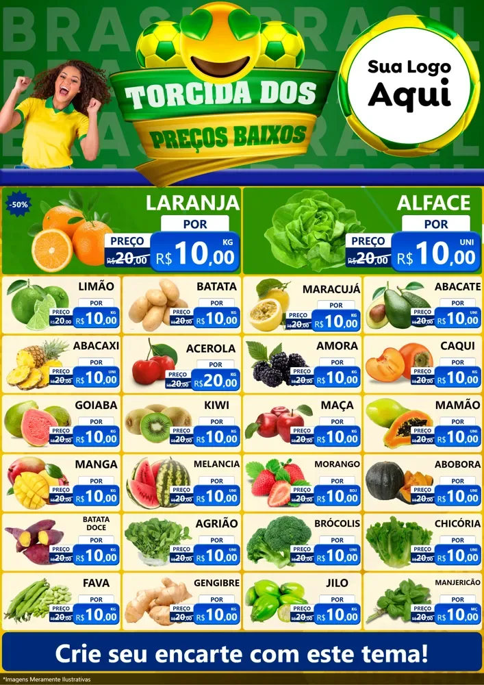 Modelo de Encarte para Encarte A4 Vertical com o tema Torcida dos Preços Baixos - Copa para Hortifrúti