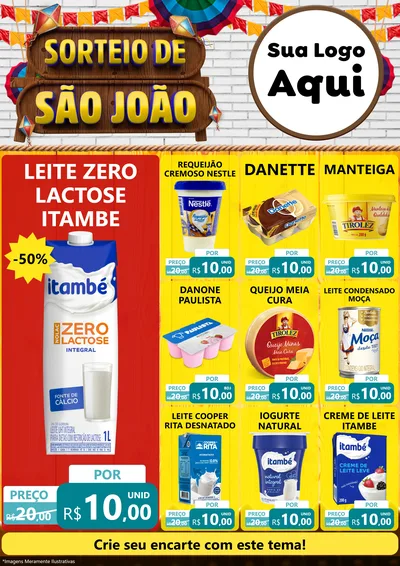 Modelo de Encarte para Encarte A4 Vertical com o tema Sorteio de São João para Frios e Laticínios