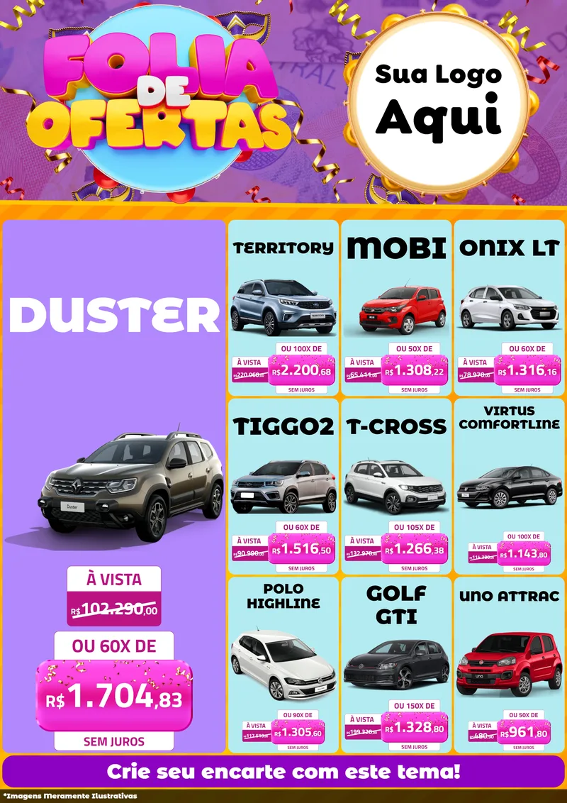 Modelo de Encarte para Encarte A4 Vertical com o tema Folia de Ofertas para Concessionaria de Carros