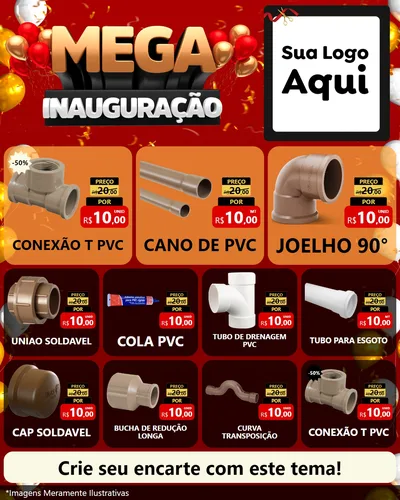 Modelo de Rede Social para Feed Instagram com o tema Mega Inauguração para Tubos e conexões