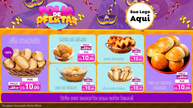 Modelo de TV para TV Horizontal com o tema Folia de Ofertas para Padaria