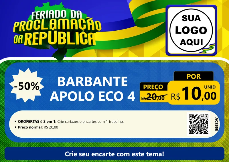 Modelo de Cartaz para Cartaz A4 Horizontal com o tema Feriado da Proclamação da República para Armarinho e Aviamentos