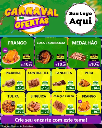 Modelo de Rede Social para Feed Instagram com o tema Carnaval de Ofertas para Assados