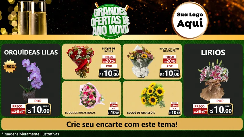 Modelo de TV para TV Horizontal com o tema Grandes Ofertas de Ano Novo para Floricultura e jardim