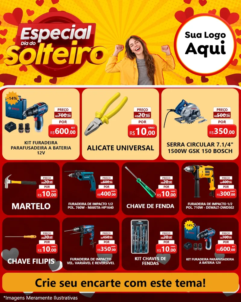 Modelo de Rede Social para Feed Instagram com o tema Especial Dia do Solteiro para Maquinas e Ferramentas