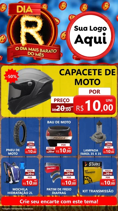 Modelo de Rede Social para Stories com o tema Dia R - O Dia Mais Barato Do Mês para Moto peças