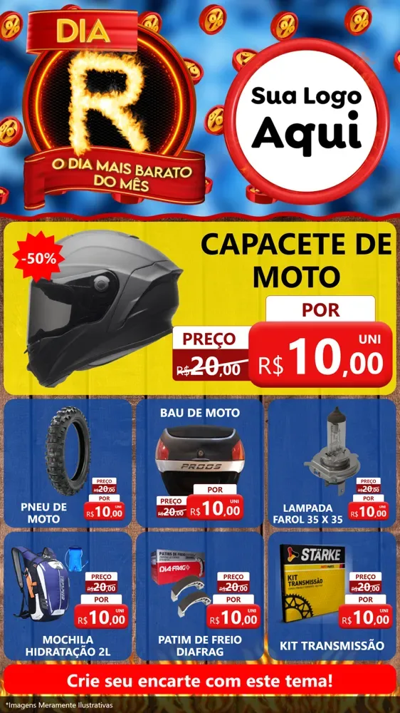 Modelo de Rede Social para Stories com o tema Dia R - O Dia Mais Barato Do Mês para Moto peças