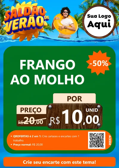 Modelo de Cartaz para Cartaz A4 Vertical com o tema Saldão de Verão para Restaurante