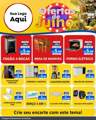 Modelo de Rede Social para Feed Instagram com o tema Ofertas de Julho para Móveis e Eletro