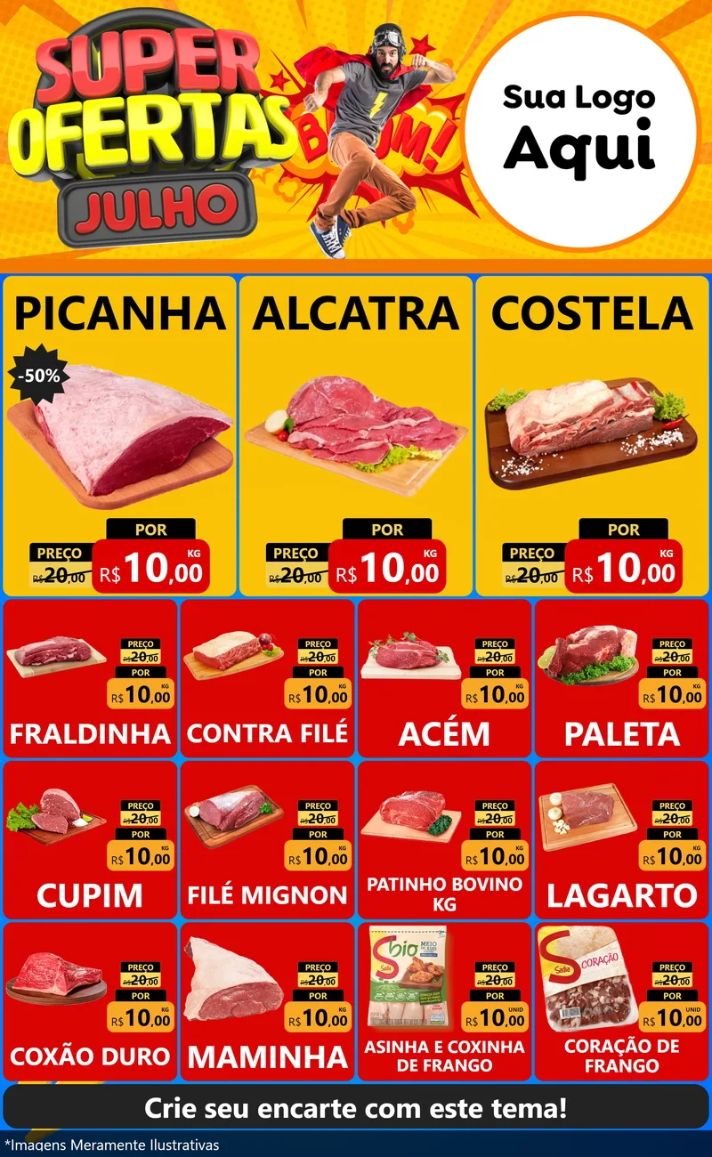 Modelo de Encarte para Encarte Grande com o tema Super Ofertas Julho para Açougue