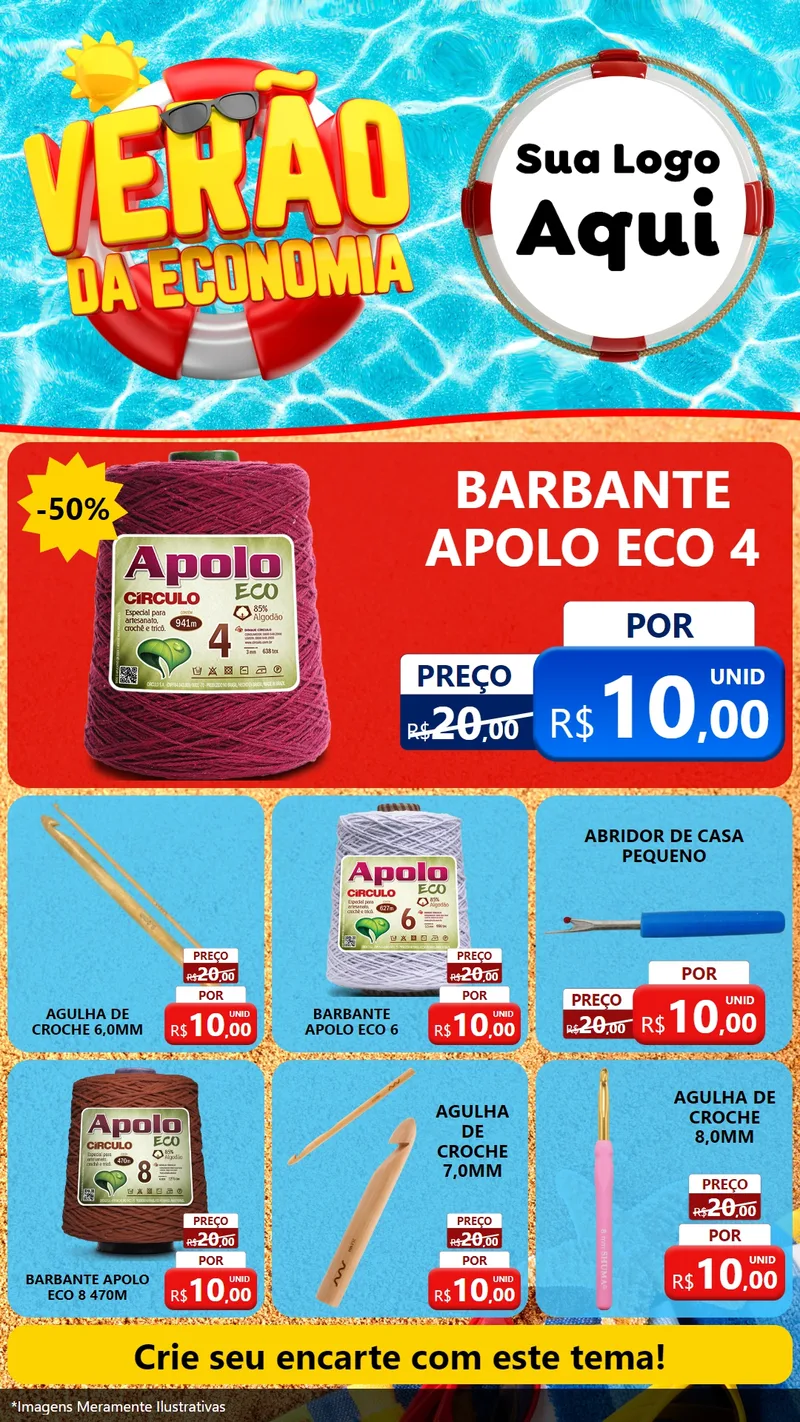 Modelo de Rede Social para Stories com o tema Verão da Economia para Armarinho e Aviamentos