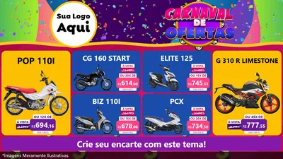 Modelo de TV para TV Horizontal com o tema Carnaval de Ofertas para Concessionaria de Motos