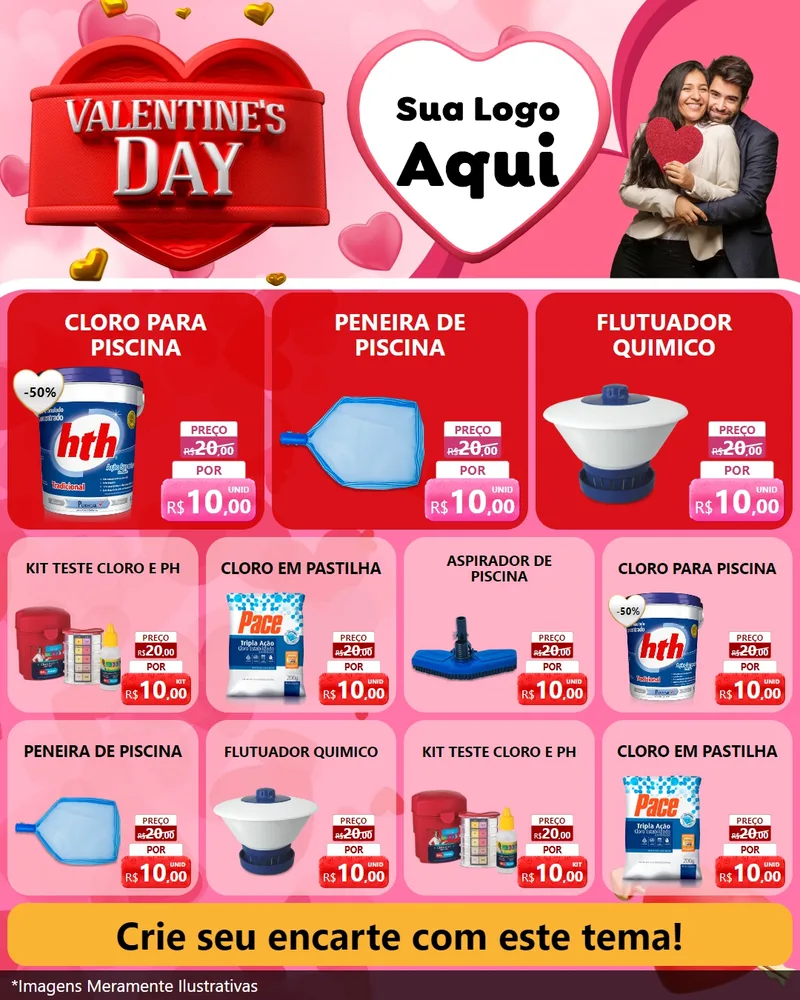 Modelo de Rede Social para Feed Instagram com o tema Valentine's Day para Produtos para Piscina