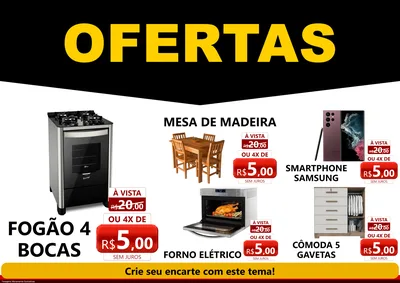Modelo de Encarte para Encarte A4 Horizontal com o tema Ofertas Preto e Vermelho Cartaz para Móveis e Eletro