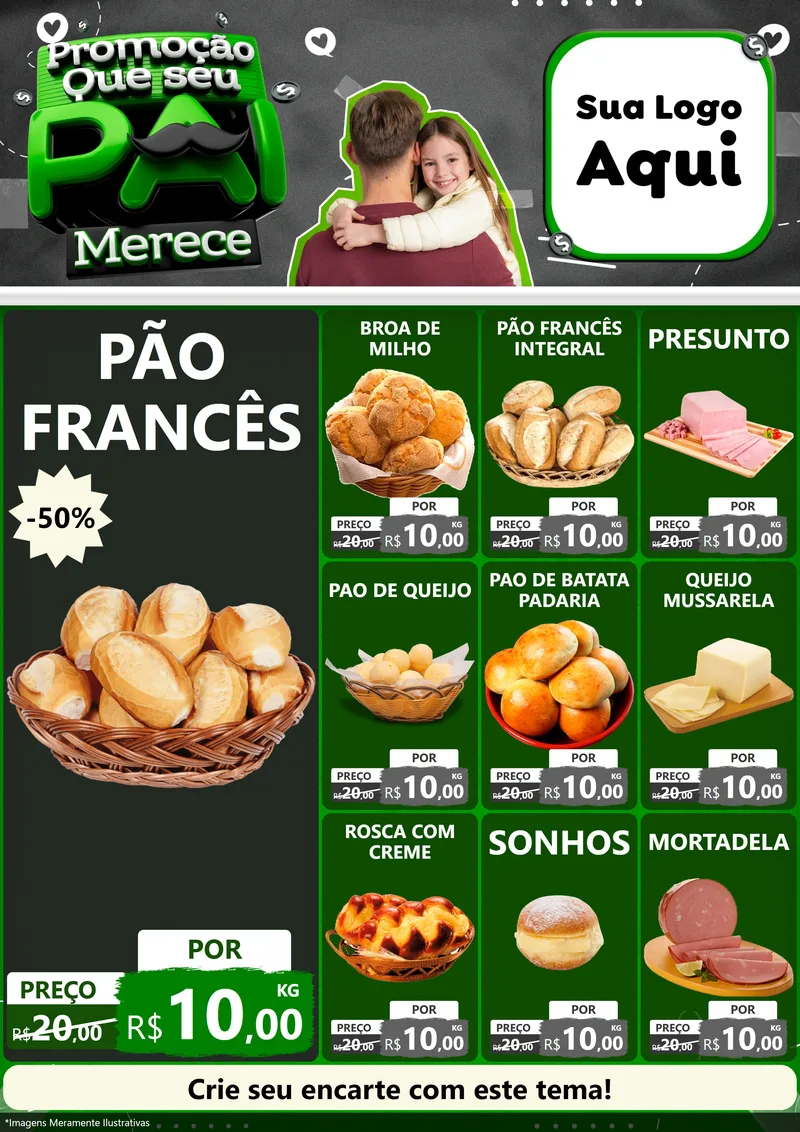 Modelo de Encarte para Encarte A4 Vertical com o tema Promoção Que seu Pai Merece para Padaria