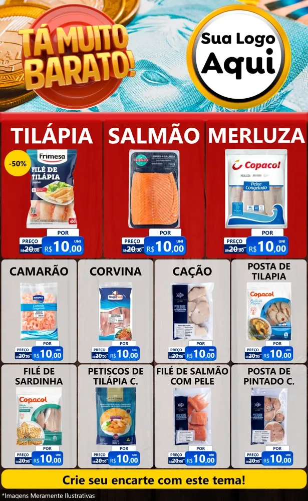 Modelo de Encarte para Encarte Grande com o tema Está Muito Barato para Peixaria