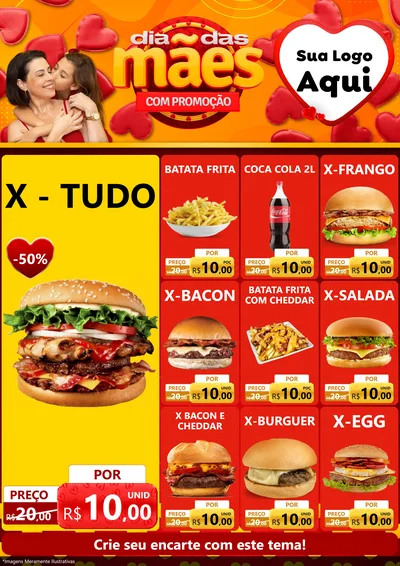 Modelo de Encarte para Encarte A4 Vertical com o tema Dia das Mães com Promoção para Hamburgueria