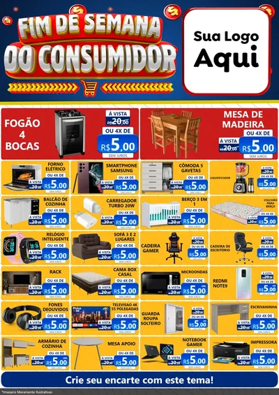 Modelo de Encarte para Encarte A4 Vertical com o tema Fim de Semana do Consumidor para Móveis e Eletro