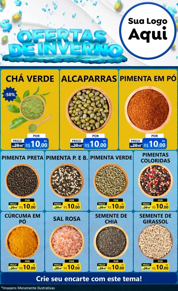 Modelo de Encarte para Encarte Grande com o tema Ofertas de Inverno para Produtos Naturais