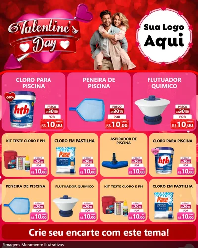 Modelo de Rede Social para Feed Instagram com o tema Valentine's Day para Produtos para Piscina