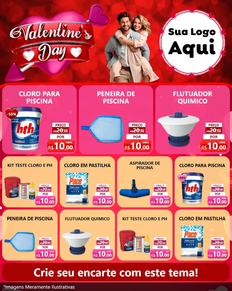 Modelo de Rede Social para Feed Instagram com o tema Valentine's Day para Produtos para Piscina