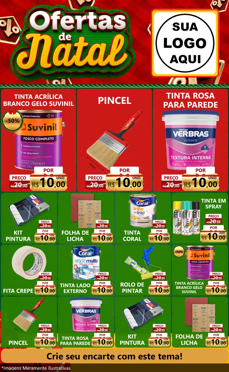 Modelo de Encarte para Encarte Grande com o tema Ofertas de Natal para Tintas e Ferramentas