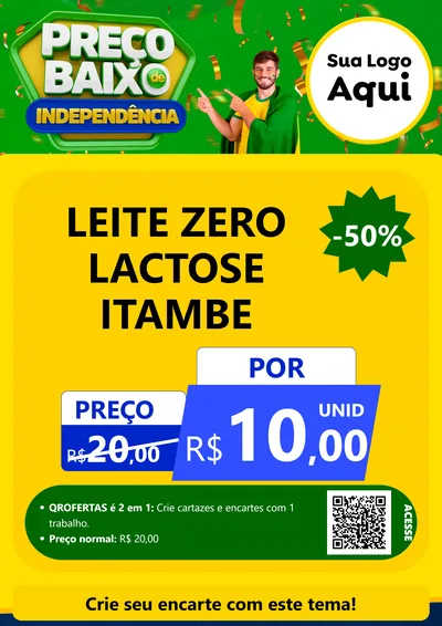 Modelo de Cartaz para Cartaz A4 Vertical com o tema Preço Baixo de Independência para Frios e Laticínios