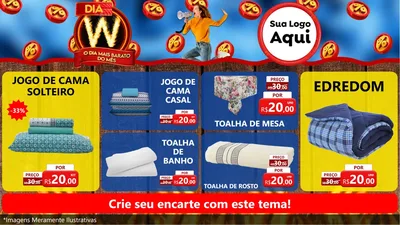 Modelo de TV para TV Horizontal com o tema Dia W - O Dia Mais Barato Do Mês para Cama, Mesa e Banho