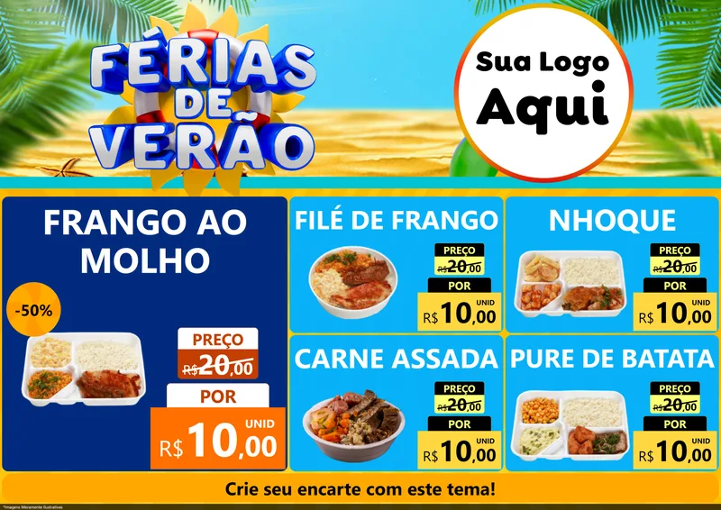 Modelo de Encarte para Encarte A4 Horizontal com o tema Férias de Verão para Restaurante