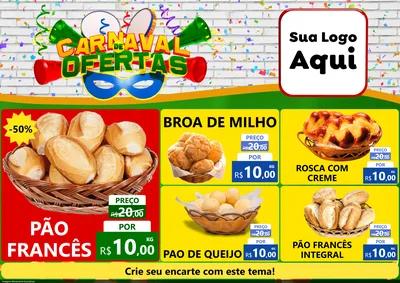 Modelo de Encarte para Encarte A4 Horizontal com o tema Carnaval de Ofertas para Padaria